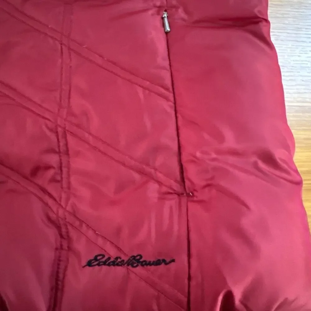 Eddie Bauer Women's S Premium Goose Down Puffer Vest Maroon Red Full Zip Quilted